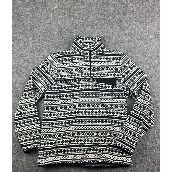 Jachs Cabin Fleece Jacket Women's Small White Black Fair Isle Pocket Pullover - Picture 1 of 6